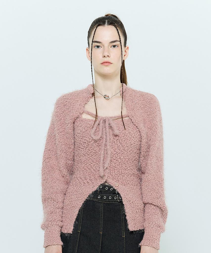 LARTIGENT L6 Bolero & Bustier Knit Set(Pink)