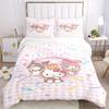 3pcs Grid My Melody Hello Kitty Kuromi Bedding Set - Includes 1 Quilt Cover and 2 Pillowcases, Comfortable Bedding with Stylish Design for B