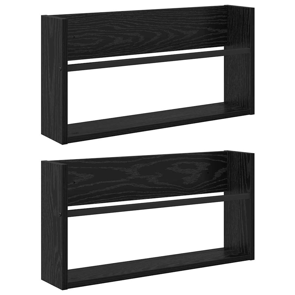 Magazine Shelf 2 pcs Black Oak Effect 60 x 12 x 30 cm