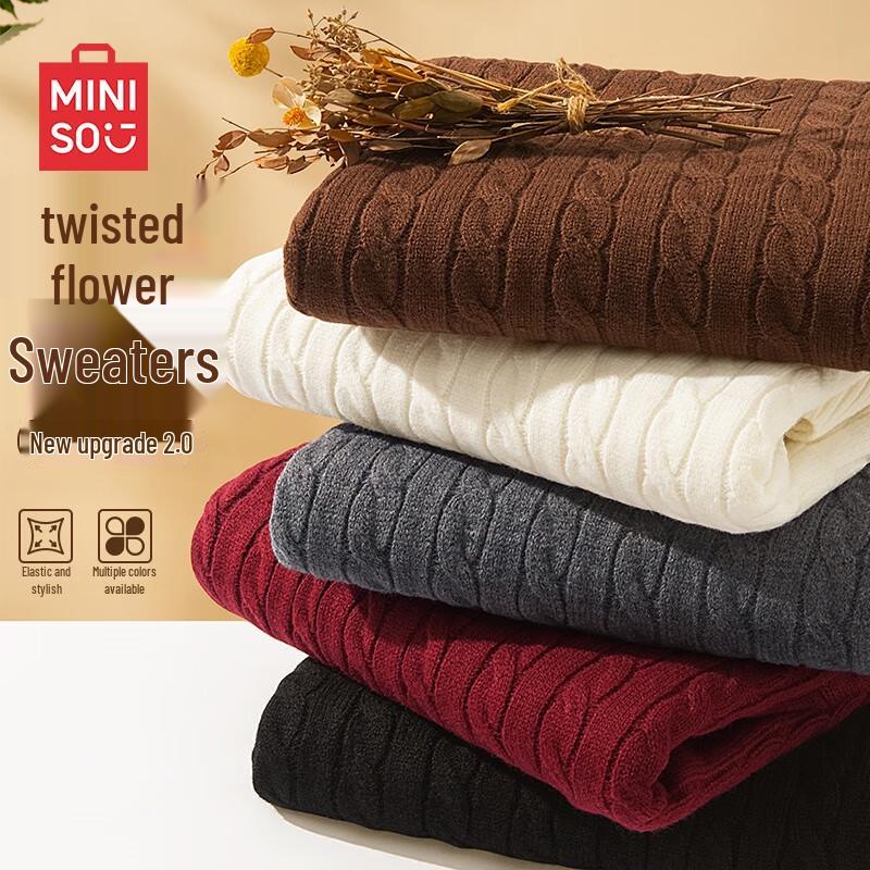 MINISO Men's Thick Round Neck Cable Knit Sweater