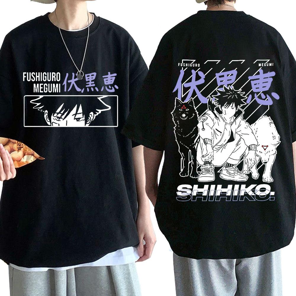 Футболки с принтом аниме Jujutsu Kaisen Fushiguro Megumi, крутая повседневная футболка унисекс в готическом стиле с короткими рукавами, уличная одежда большого размера в стиле Харадзюку