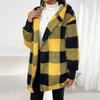 Зимний свитер, пальто с принтом в клетку, с капюшоном, толстый ветрозащитный кардиган с открытой строчкой, верхняя одежда, куртка средней длины из плюша для школьных путешествий