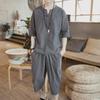 Men's Chinese Style Summer Linen Short-Sleeve T-Shirt & Cropped Trousers Set