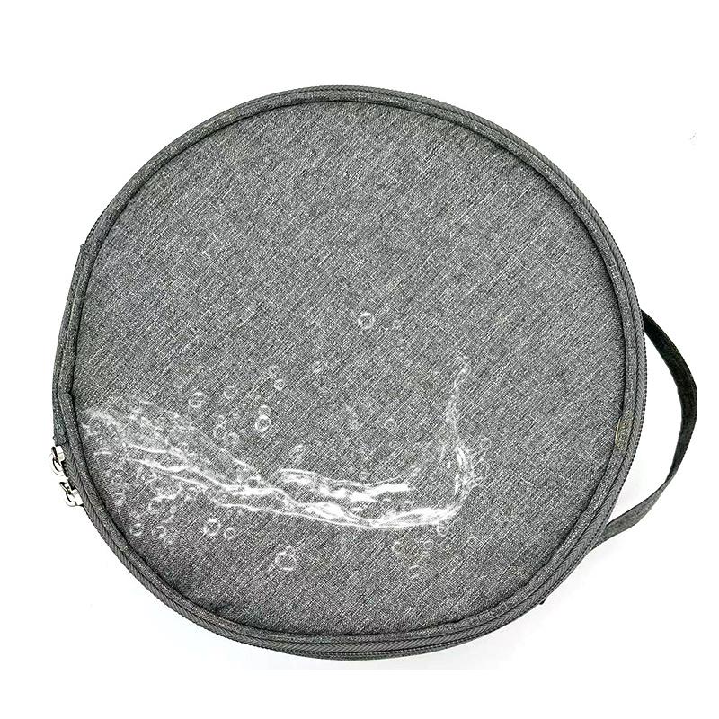 Round Telescopic Fan Storage Bag Large Capacity Outdoor Fan Hand Bag Folding Waterproof Fan Case with Double Zipper Mesh Pocket