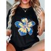 Women's Loose Fit T-Shirt Black Color Hibiscus Flower Print Casual Summer Wear