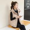 Women Autumn Winter Hooded Collar Sleeveless Solid Color Drawstring Warm Coat Vest