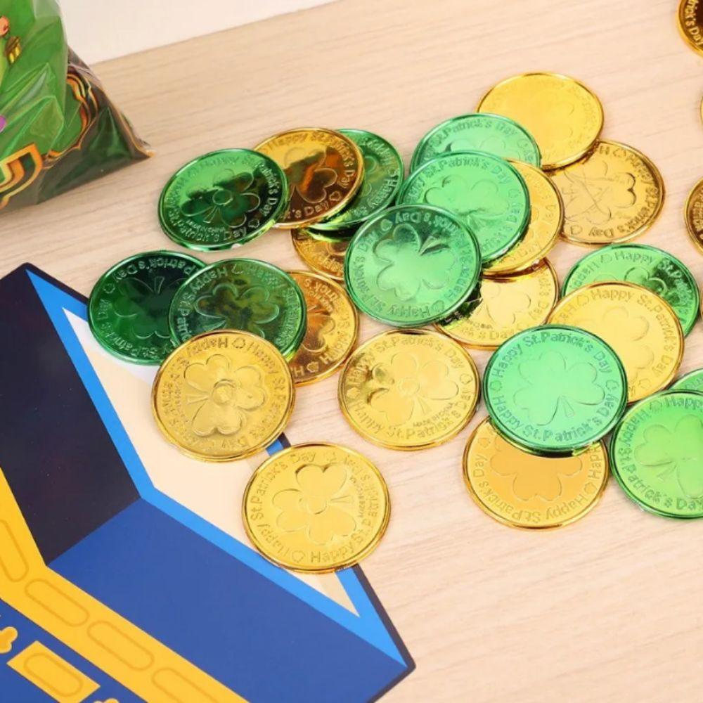 10 шт./набор пластиковых монет Lucky Shamrock декоративные золотые зеленые монеты для украшения стола