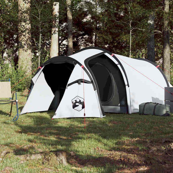 VidaXL Tente de Camping 4 Personnes, Tente d'Ombrage avec Sac, Auvent Portable avec Parois Latérales pour Randonnée, Blanc 94393