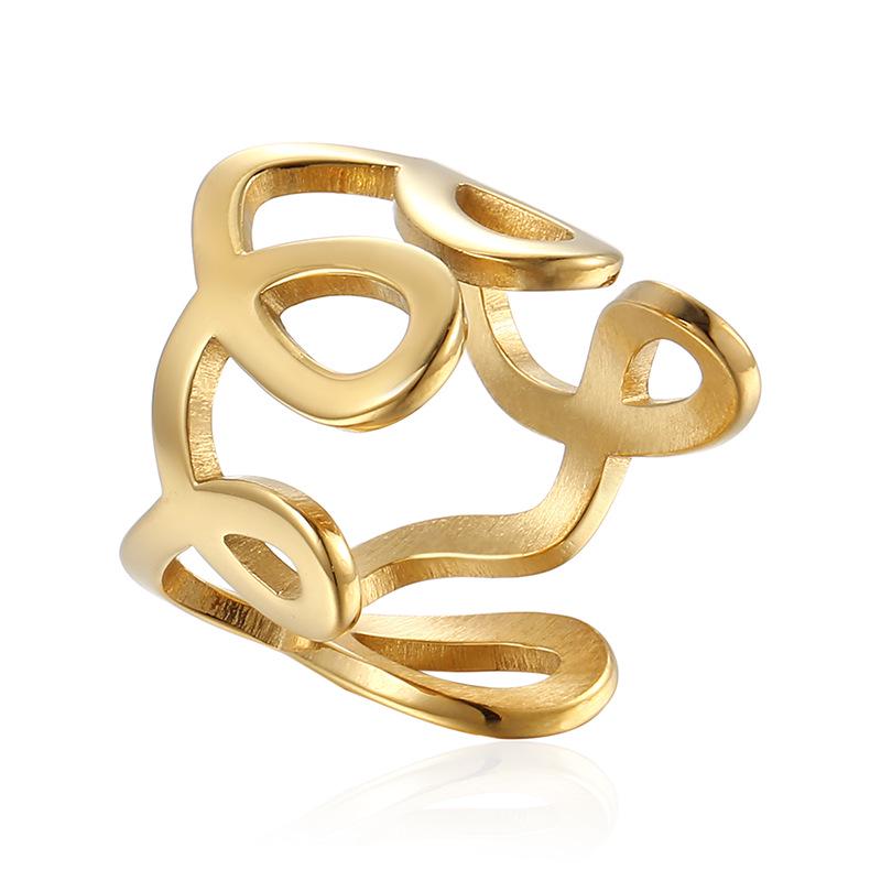 Элегантное золотое ажурное регулируемое модное кольцо из нержавеющей стали