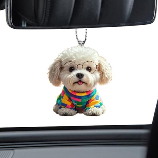 Cute Puppy Pendant Car Mirror Hanging Ornament Acrylic Dog Keychain Christmas Tree
