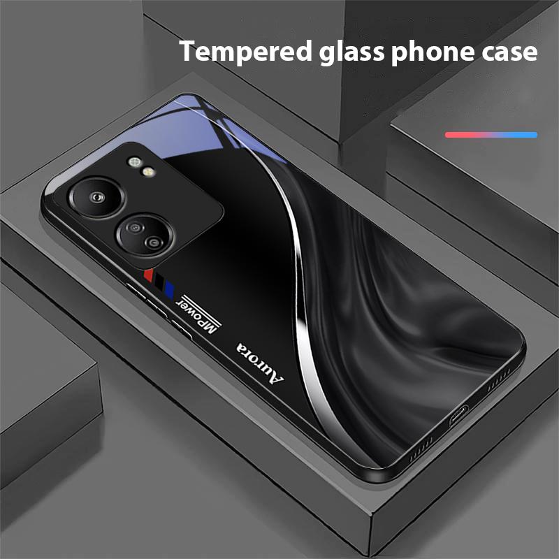 Чехол для телефона Xiaomi Redmi 13C Note13 12 Pro Plus 5G Note 9 13T Pro POCO X6 F5 F6 из черного закаленного стекла с рисунком потока воды