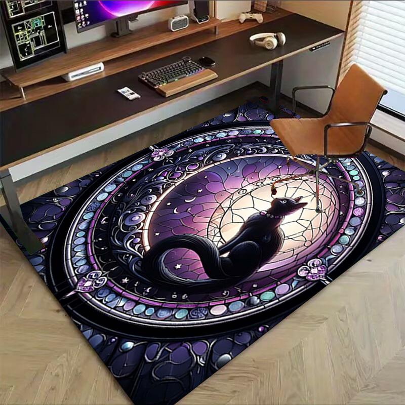 1PC Stained Glass Cat Extra Large Non Slip Floor carpet, Office, family, Studio   Large Area Rug Indoor Rugs, Bold Statement Piece