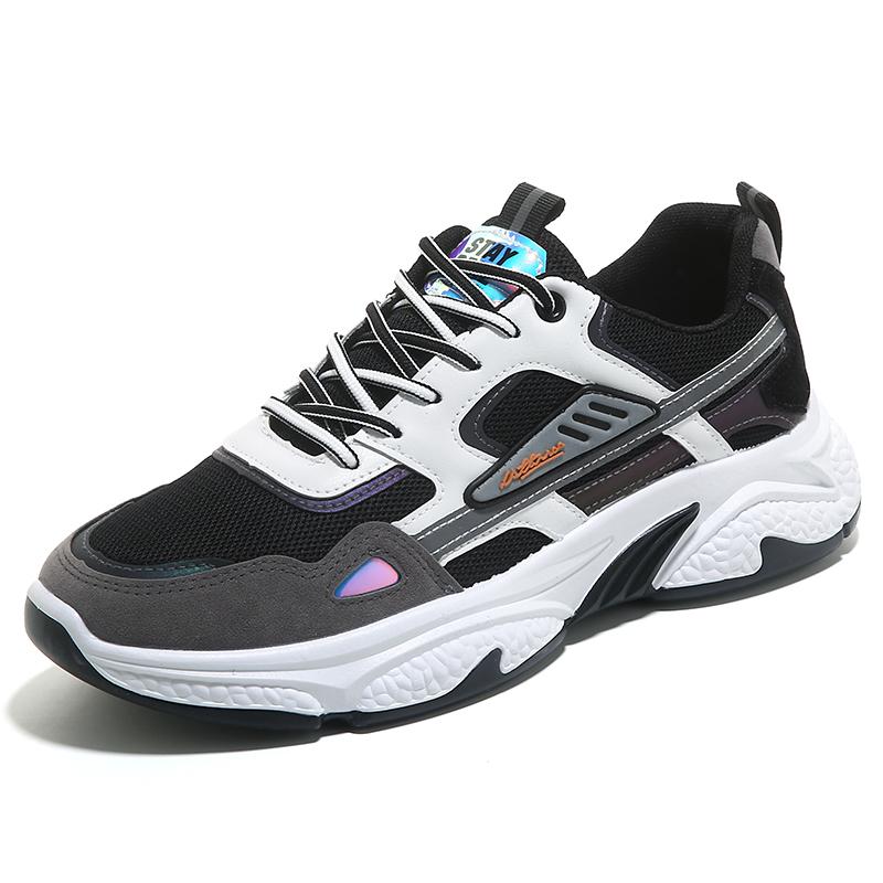 Men's Casual Sports Shoes New Men Platform Breathable Running Shoes Outdoor Trendy Leather Stitching Mesh Men Shoes