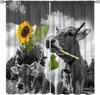 Highland Cow Curtains, Country Farm Animal Cow Window Treatments for Farmhouse Kitchen, Western Wildlife Bull Sunflower Print