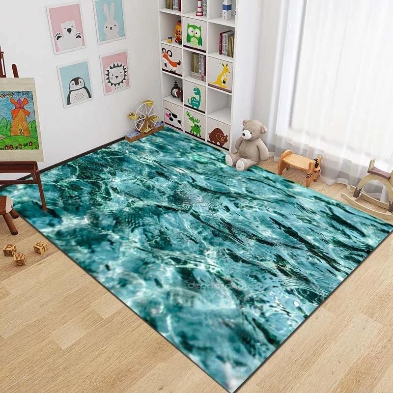 3D Sea Floor Rug Beach Waves Runner Carpet Kitchen Non-slip Living Room Carpet Marine Bath Mat Absorbent Mat Home Decoration