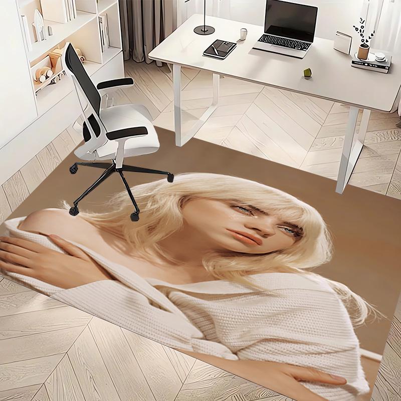 1pc singer Billie Eilish2 Print Area Rug - Soft, Washable Non-Slip Indoor Mat, Living Room, Home Office Decorative Rug,Office Decorative