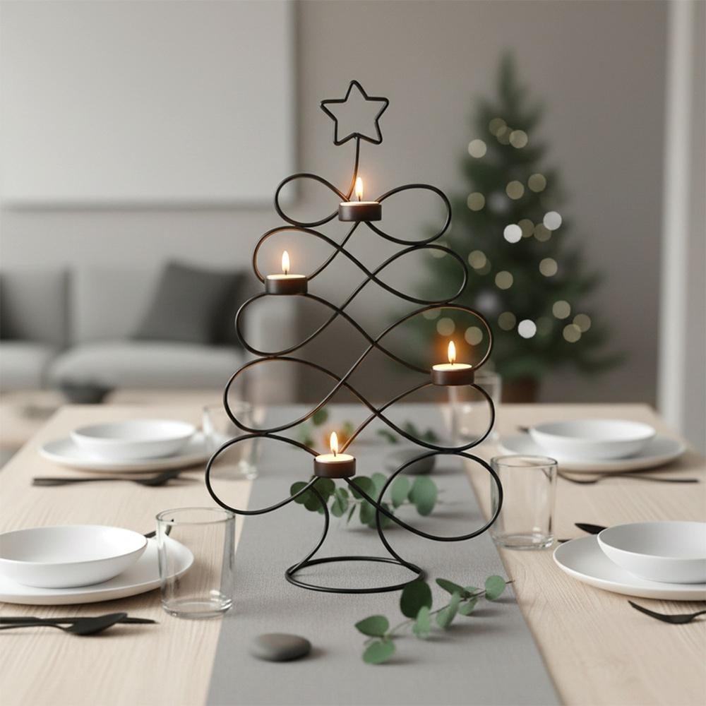Świecznik Choinka Metalowy Czarny Stojak na Świeczki Świece Tealight 49 cm