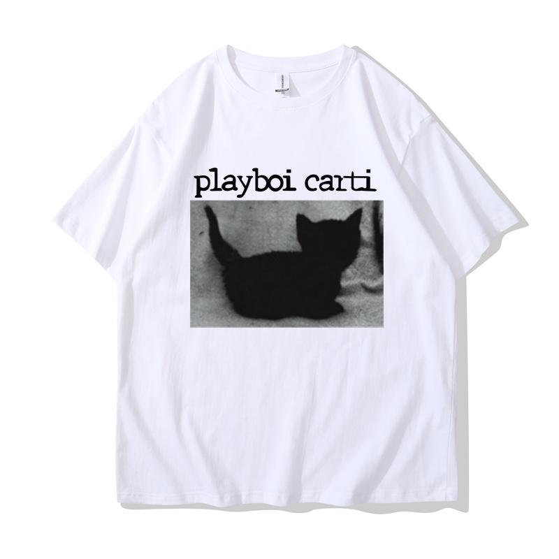 Playboi Carti Oversized хип-хоп футболки с милым котом Harajuku футболка с принтом обычные мужские топы качественная футболка рэпера
