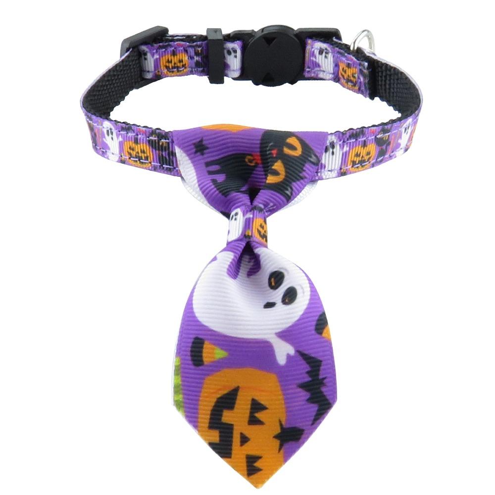 New Pet Cat Collar Halloween Woven Cat Collar Pumpkin Ghost Bow Tie Removable Cat Collar Holiday Cosplay Decoration with Bell