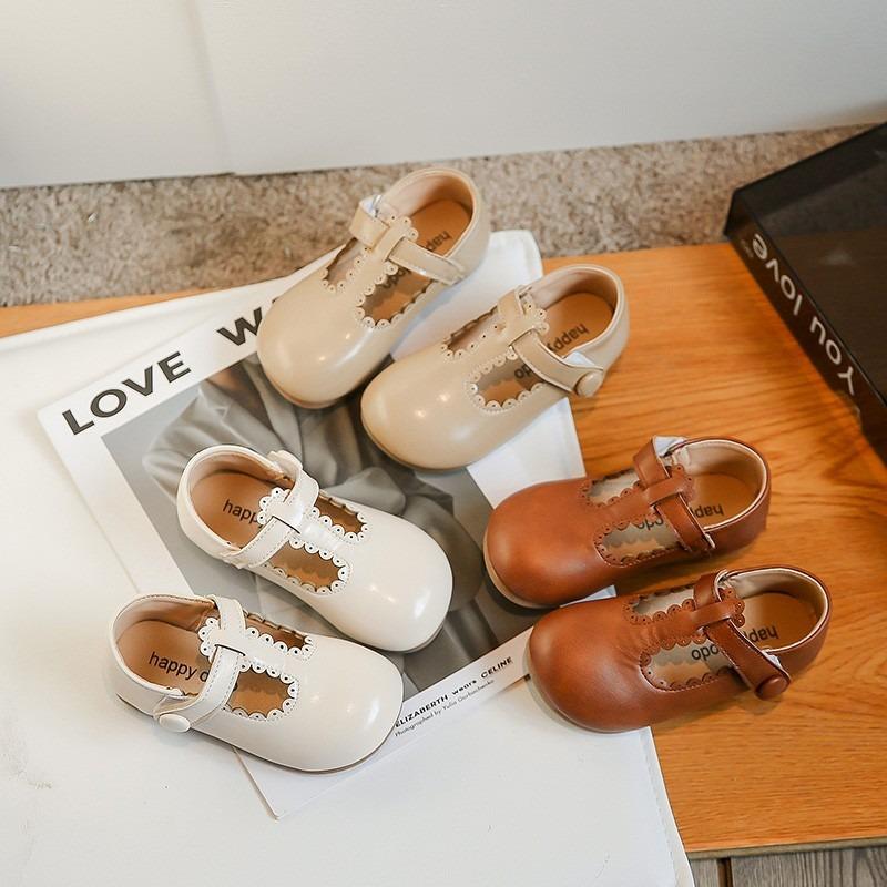 Girls Leather Shoes for Party Wedding Round-toe Lace Lolita French Style Fashion Children Moccasin Shoes Kids Casual Flats Shoes