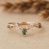 Marquise Moss Agate Chevron Ring – CZ Accented Rose Gold Plated 925 Sterling Silver Band – Unique Green Gemstone Engagement Ring