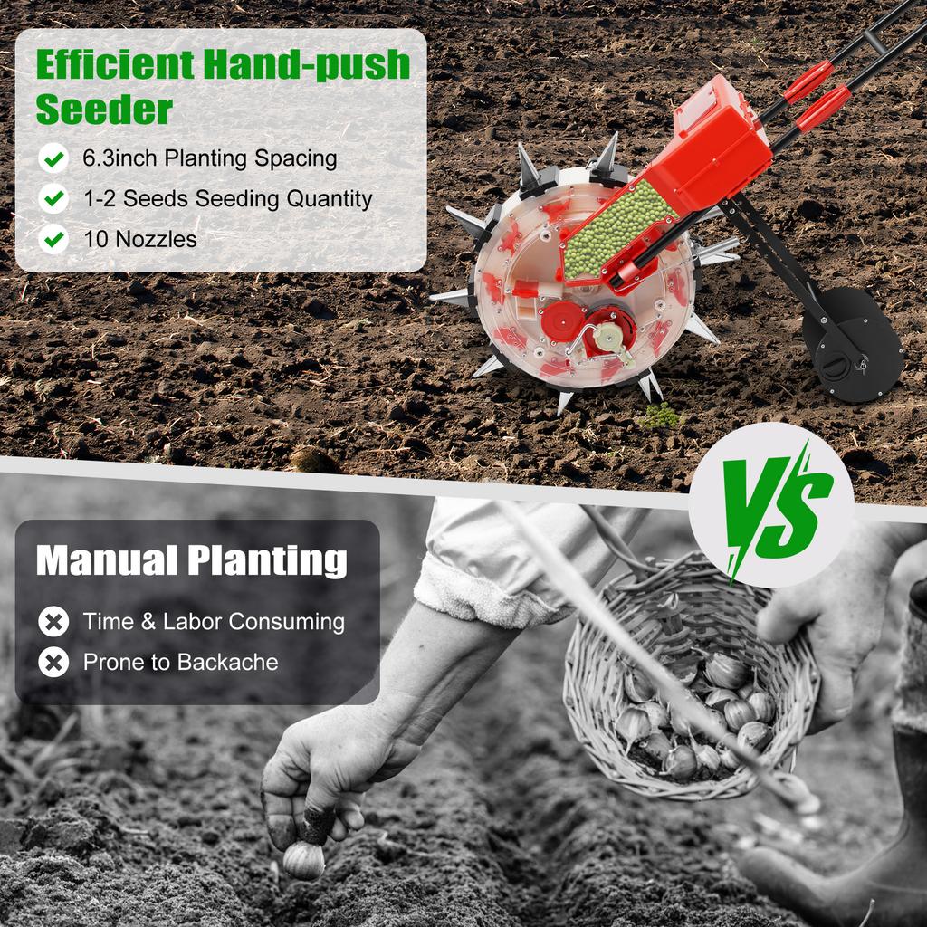 10-луночная ручная сеялка-каток, регулируемая сеялка для кукурузы, сои, арахиса, большая вместимость 8,27 фунта, для использования в саду и на ферме