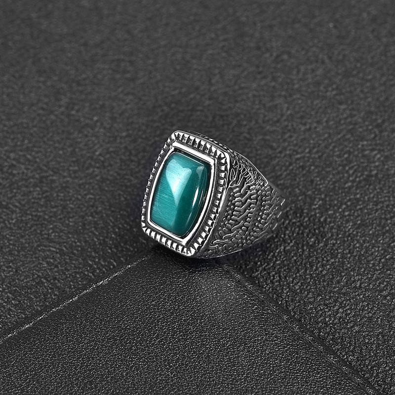 Fashion Men Ring Green Stone Stainless Steel Charm Punk Hiphop Finger Rings Male Charm Jewelry