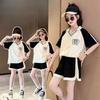 Summer Girls' Clothes Set V-neck T-shirts and Shorts 2pcs Suit Teenage Lapel Top Bottom Outfits Tracksuits