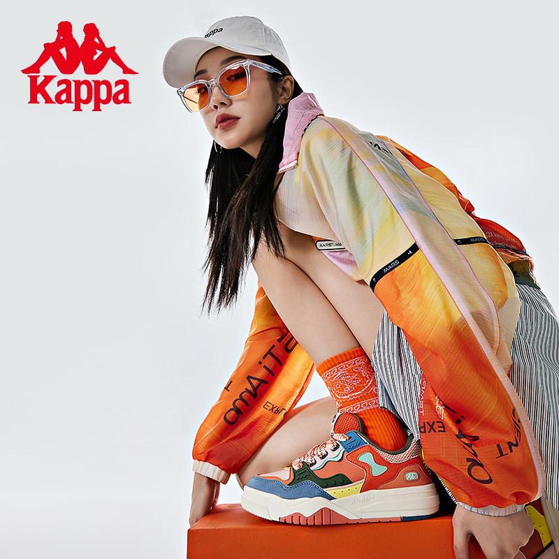 Kappa Fashion Board Shoes New Men's and Women's Color blocked Bread Shoes Leather Surface White Shoes
