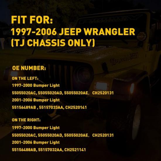LED Front Fender Side Marker Bumper Signal Lights For 97-06 Jeep Wrangler TJ EOA