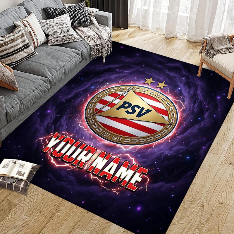 Custom Name PSV Eindhoven Flannel Pattern Square Carpet,Area Rug,Carpet Rug for Living Room Bedroom Sofa Playroom Decor,Non-slip Floor Mat
