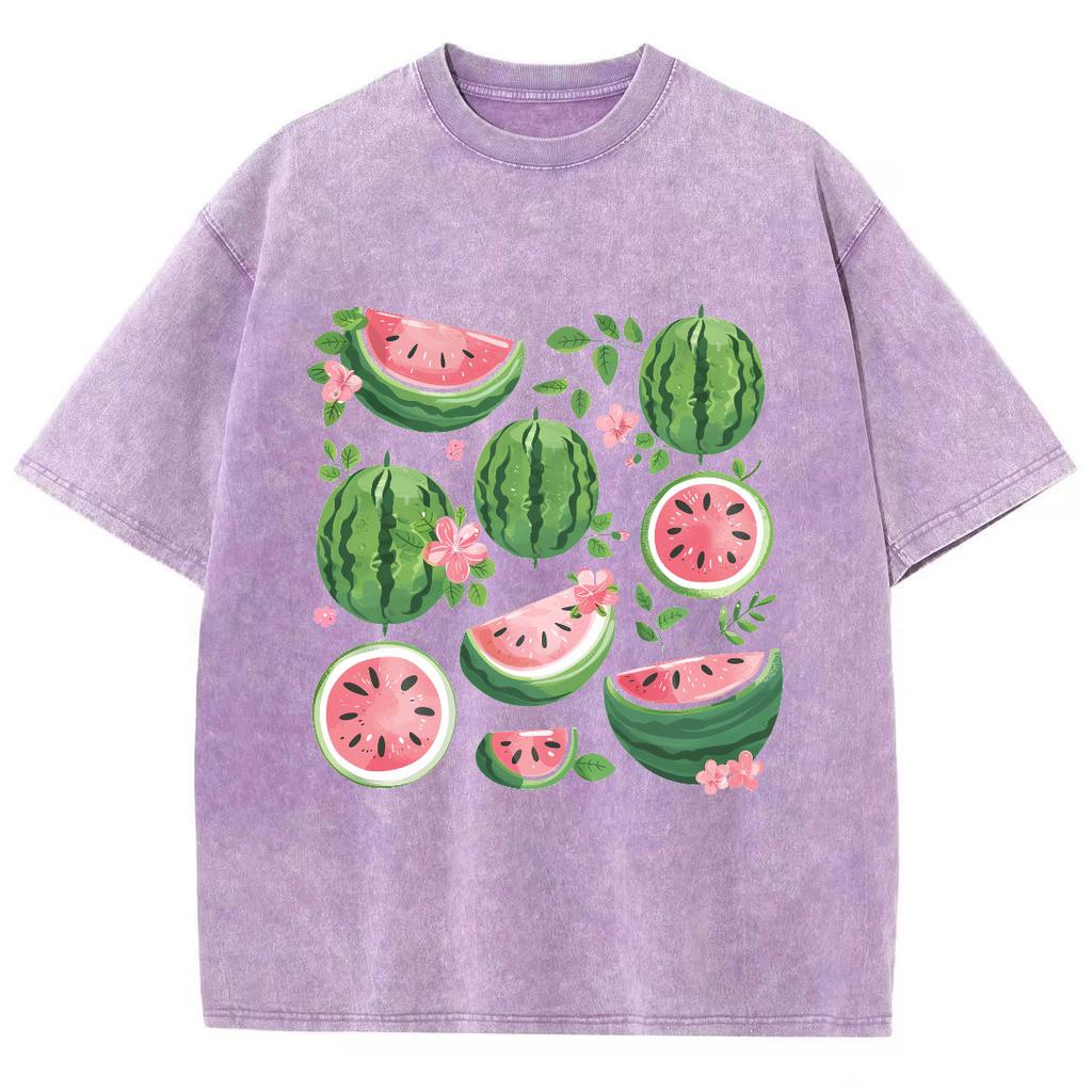 Women's Oversize T-Shirt White Fruit Watermelon Print Crew Neck Loose Short Sleeve Unisex Wash Casual Simple Comfortable Top