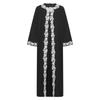 Girls Embroidered Lace Muslim Robe Abaya Round Neck Long Sleeve Back Invisible Zipper Loose Dress
