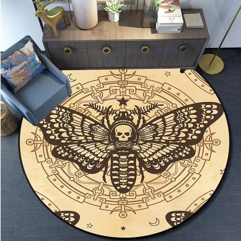 Death Moth Round Carpet Gothic Skull Round Floor Mat Butterfly Moon Living Room Carpets Bathroom Kitchen Area Rug Doormat Decor