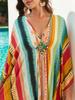 Beach Cover Up Geometric Printed Kaftans for Women Viscose Handmade Waved Maxi Dresses Summer Holiday Bathing Suits