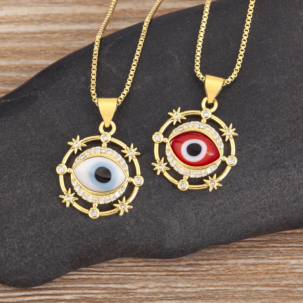 Nidin New Fashion Shiny Zircon Hollow Design Evil Eye Pendant Necklace For Women Aesthetic Lucky Clavicle Chain Accessories Gift