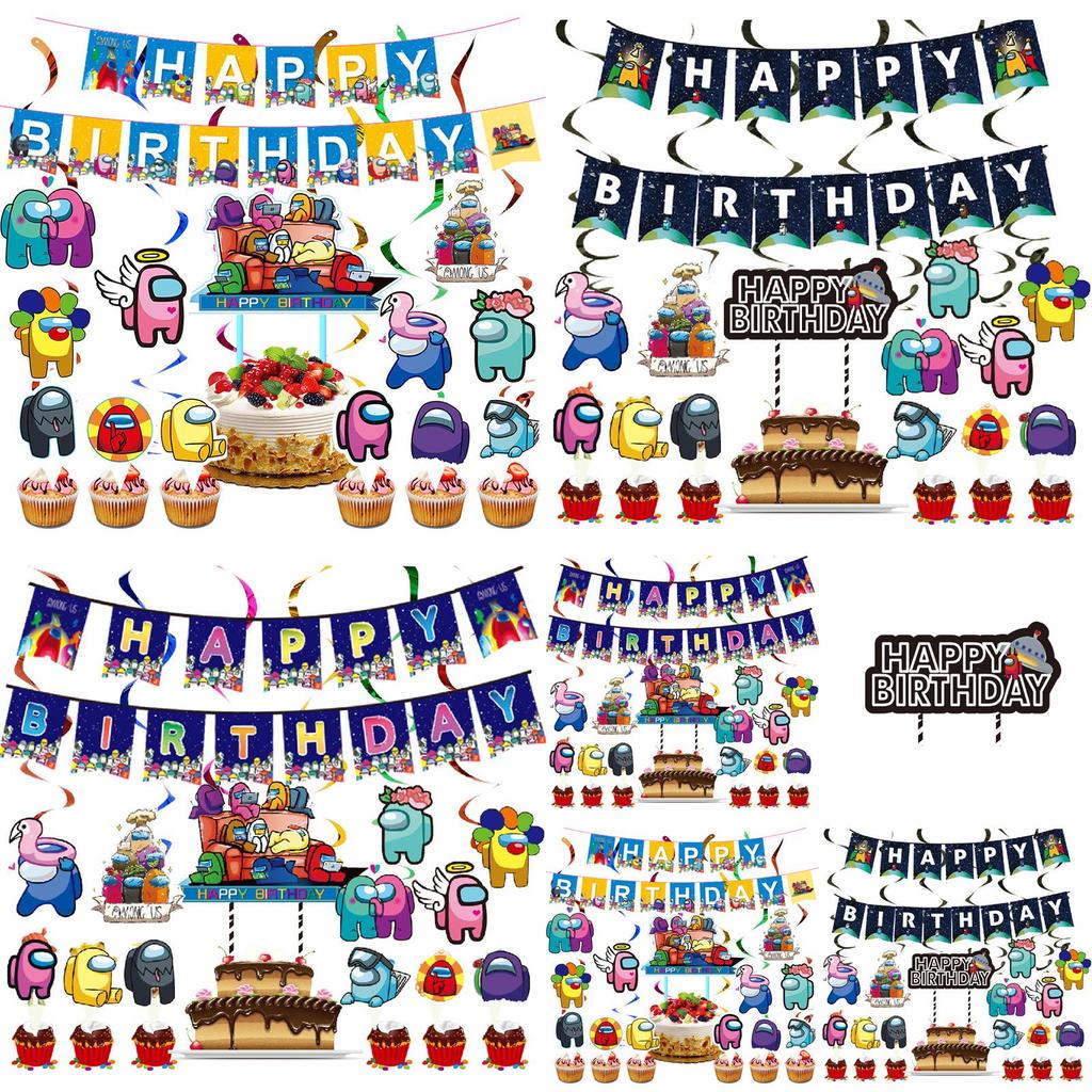 Us Party Among Set Suit Decoration Supplies Banner Cupcake Topper Alien Space