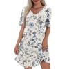 Women's Summer Fashion Casual V-Neck Floral Print Short Sleeve Pocket Dress