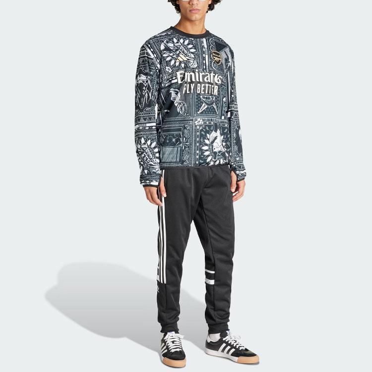 adidas X Ian Wright Collaboration Arsenal Ian Wright Pre-Match Pattern Printed Football Warm Up Sweatshirt Men sweatshirt Black IQ2463