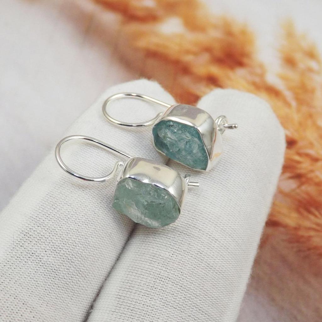 Серьги из необработанного аквамарина, Серьги из аквамарина, Серьги из серебра 925 пробы, Серьги из необработанного аквамарина, Серьги из необработанного камня, Украшения из аквамарина, Бесплатный подарок