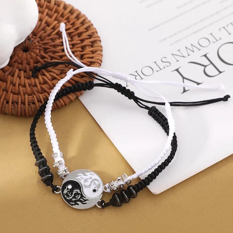 Black And White Stitching Woven Couple Bracelet