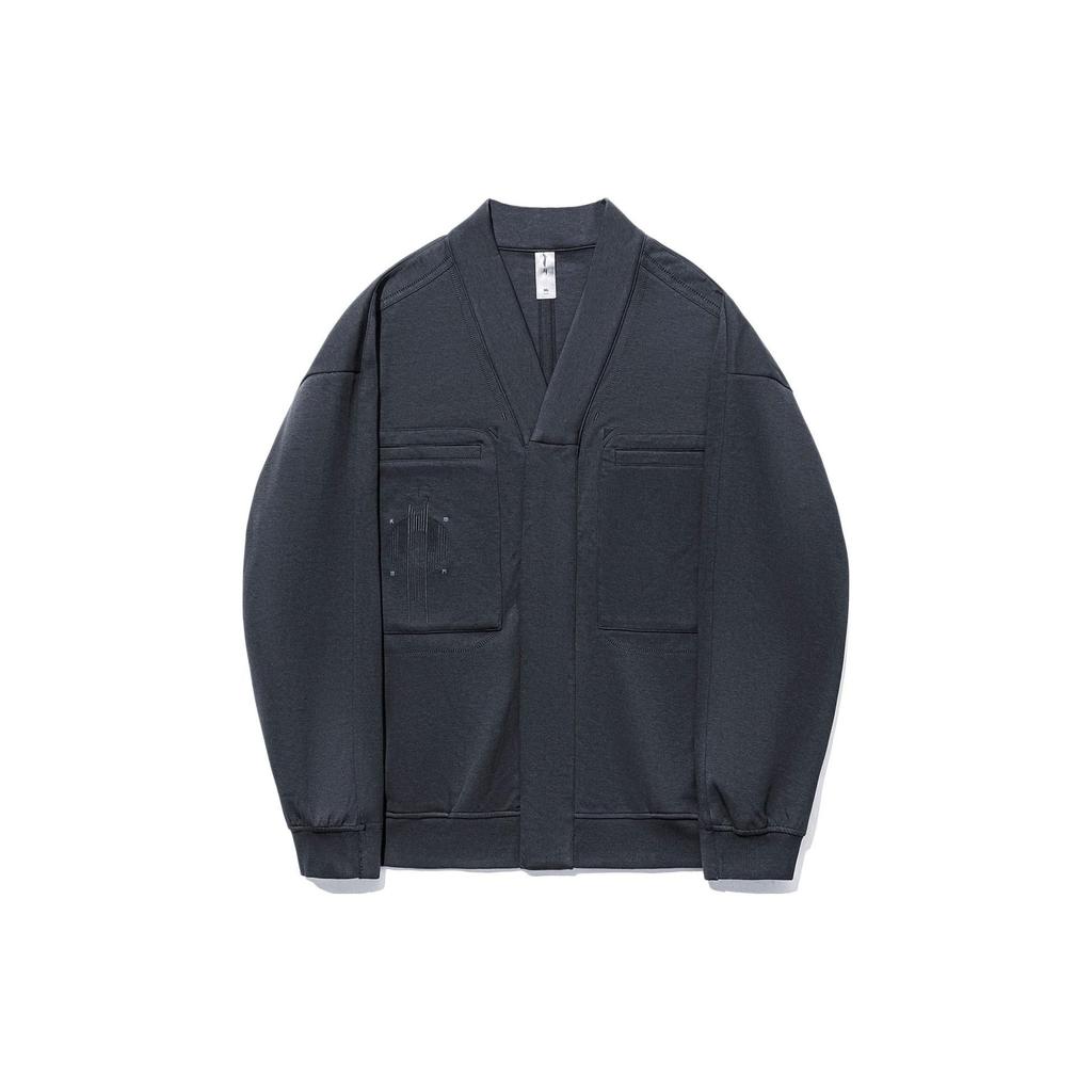 Li Ning X Jackie Chan Collaboration Kung Fu Series Solid Color Loose Fit Cardigan Sweatshirt Unisex Sweatshirt Charcoal-Black AWDT663-2