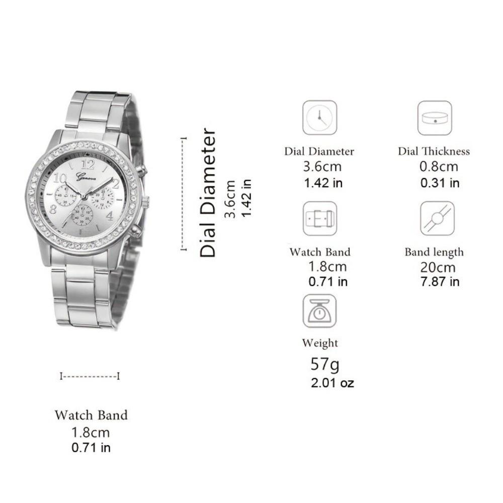 6pcs Bracelet Rhinestone Watch Jewelry Gift Set Roman Dial Ladies Quartz Watch Wedding