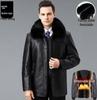 Men's Winter Sheepskin Leather Jacket with Detachable Liner and Real Fur Collar
