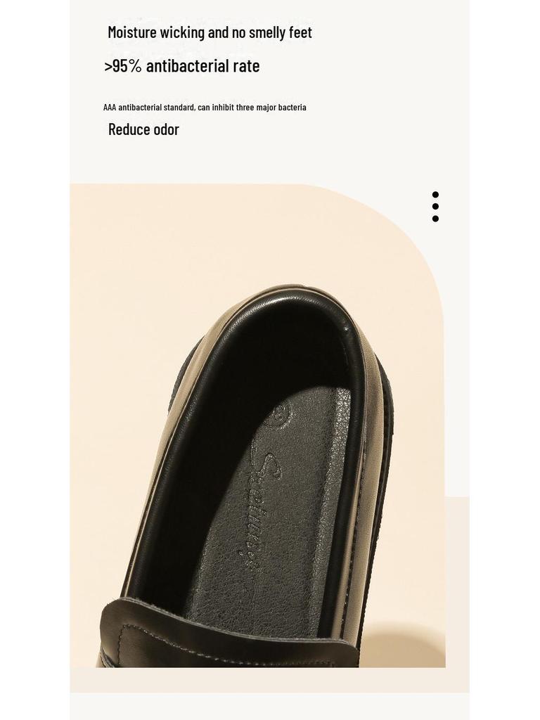 Women's Thick-Soled Leather Loafers: Height-Enhancing, Platform Sole, Round Toe, Daily JK Retro British Style, Korean Version, Waterproof.