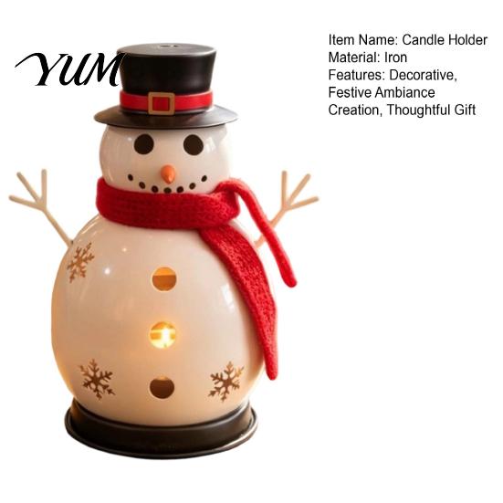 Iron Taper Candle Stand Christmas Snowman Holder, Tealight for Tabletop Decor, Indoor Party Atmosphere Decor Festive Holiday Centerpiece Mantel Party,