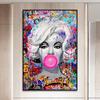 Famous Women Blowing Bubble Gum Poster Graffiti Women Pop Oil Painting Abstract Home Decoration