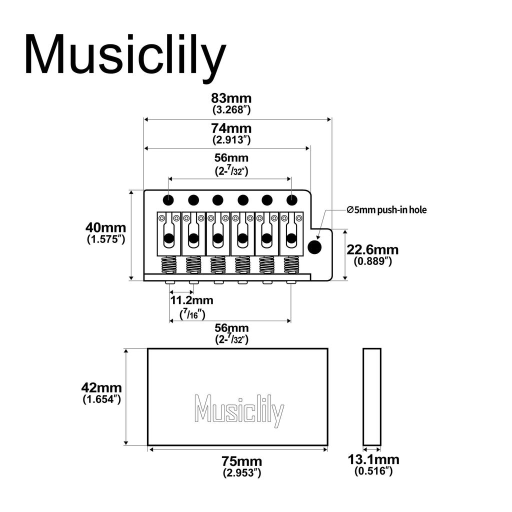 Musiclily Ultra Pitch ST Tremolo Bridge with Modern Brass Saddles and 42mm Brass Blocks for Strat Electric Gold 11.2mm 6-Point Guitars,