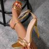 Fashion Summer Fashion Square Toe Sandals Women Sexy Thin Heels Ankle Strap Gold Women's Elegant Party Dress Shoes Sandalias De Mujer