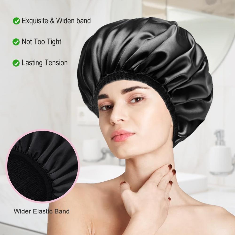 Reusable shower cap with dry hair function, suitable for women, microfiber towel fabric, silky satin surface, 100% waterproof, s